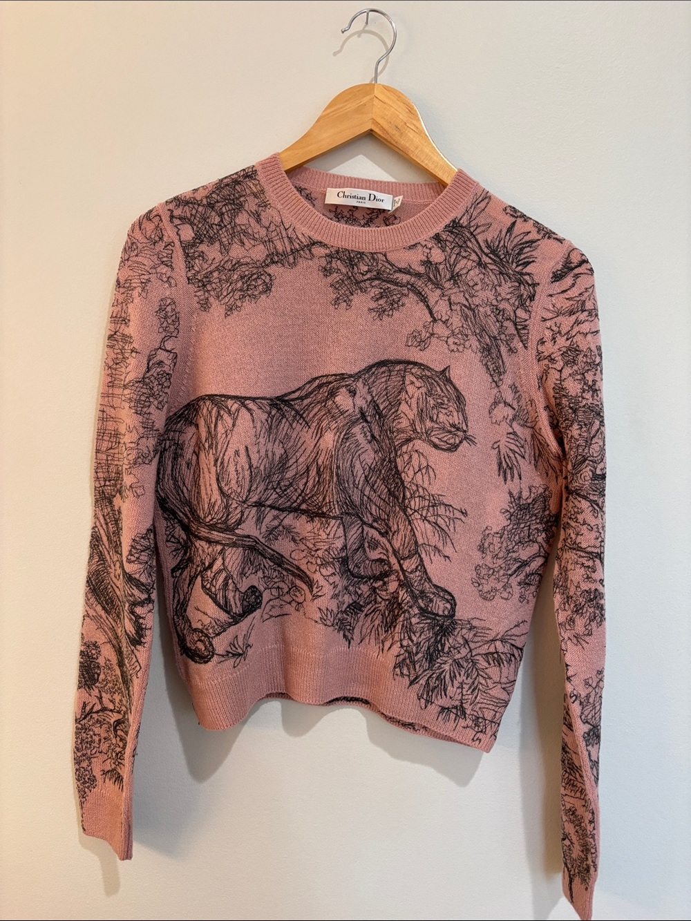 Dior Blush Pink Crewneck Sweater with Black Animal Sketch